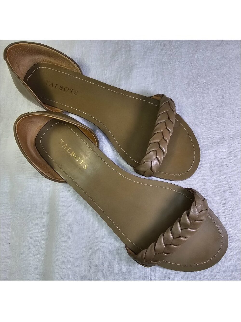 Talbots Lulu D’Orsay Braided Leather Strap Flat Open Toe Sandals 8M Soft Moss